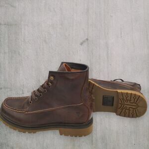 New Frye Pine Lug Work Boots Men’s 10.5 Brown Leather Moc Toe Lace-Up Rugged